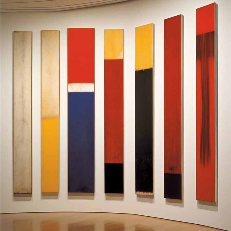 a group of art pieces on a wall