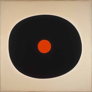 a black circle with a red circle in the middle